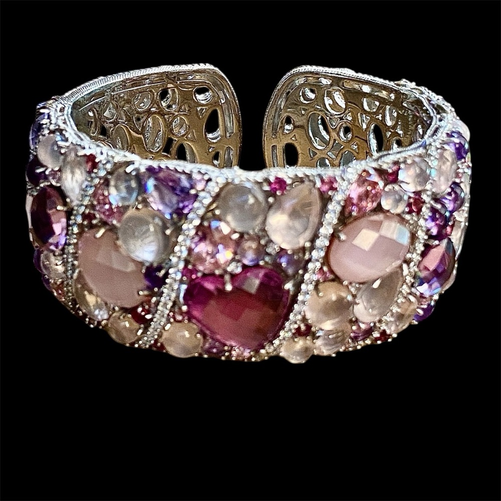 Elegant Judith Ripka Pink and Purple wide and heavy Gemstone Bracelet.